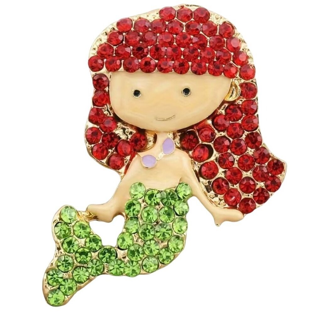 Betsey Johnson Crystal Mermaid Brooch / Pendant Gold Tone